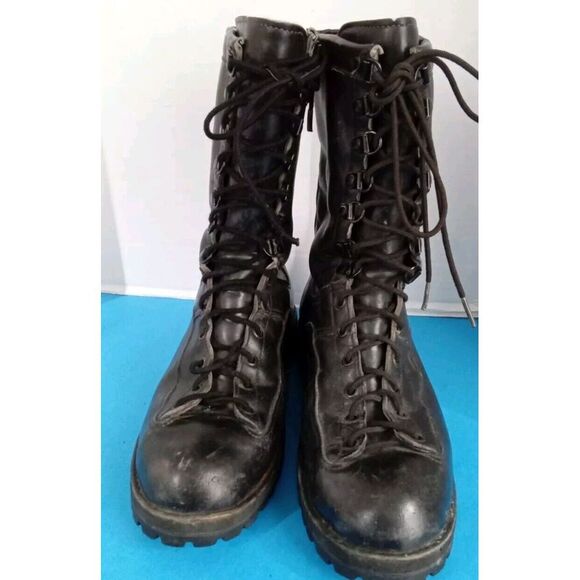 Tactical Military Combat Boots Black Leather Lace-up Waterproof Work Boots‎